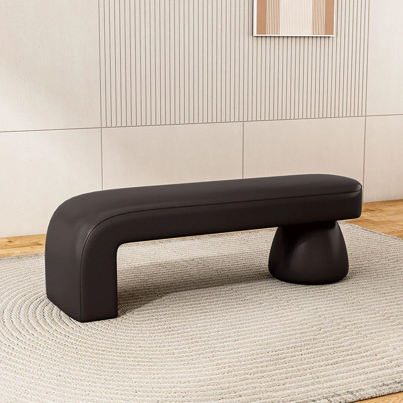 Contemporary Luxury Strip Solid Wood Plywood PU Leather Sponge Bench Armless Backless For Living Room