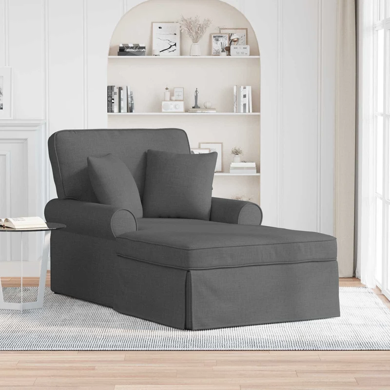 Chaise Lounge com Saia 3 unid. Cinzento Escuro tecido