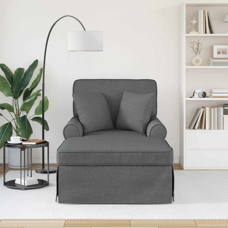 Chaise Lounge com Saia 3 unid. Cinzento Escuro tecido