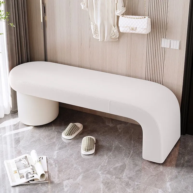 Contemporary Nordic Rectangle Cylinder Faux Leather Pine Backless Armless Bench For Entryways
