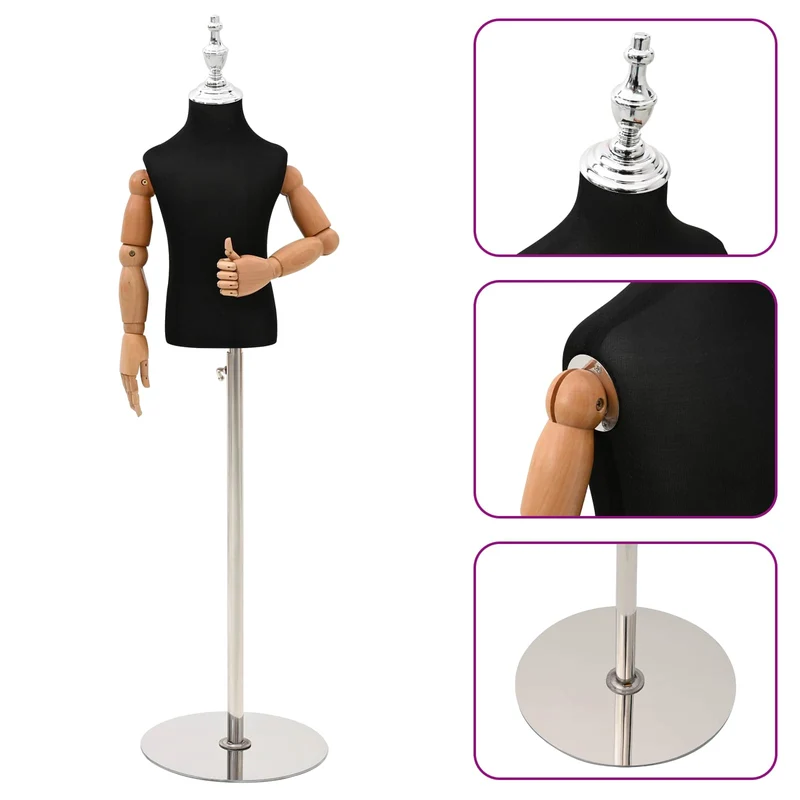 Mannequin Ajustável de 120-157 cm com Base Unisexo PP Preto