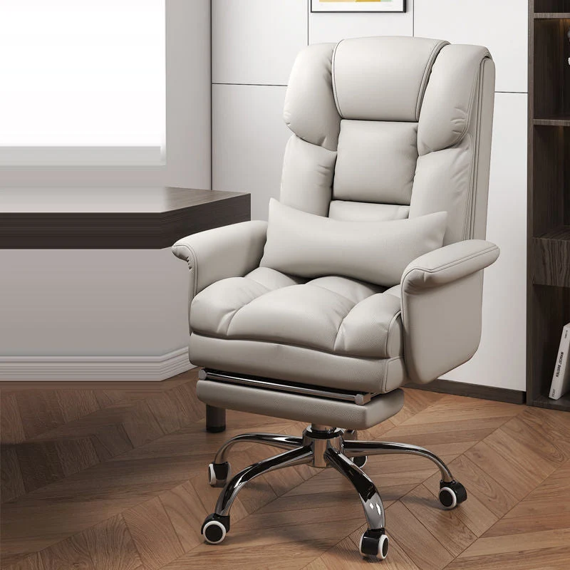 Modern Minimalist PU Leather Iron Rectangular Square Desk Chair Backrest Armrest Footrest For Home Office