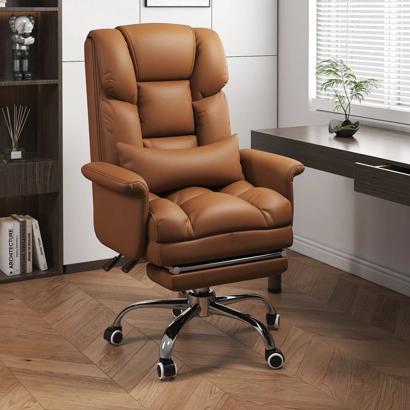 Modern Minimalist PU Leather Iron Rectangular Square Desk Chair Backrest Armrest Footrest For Home Office