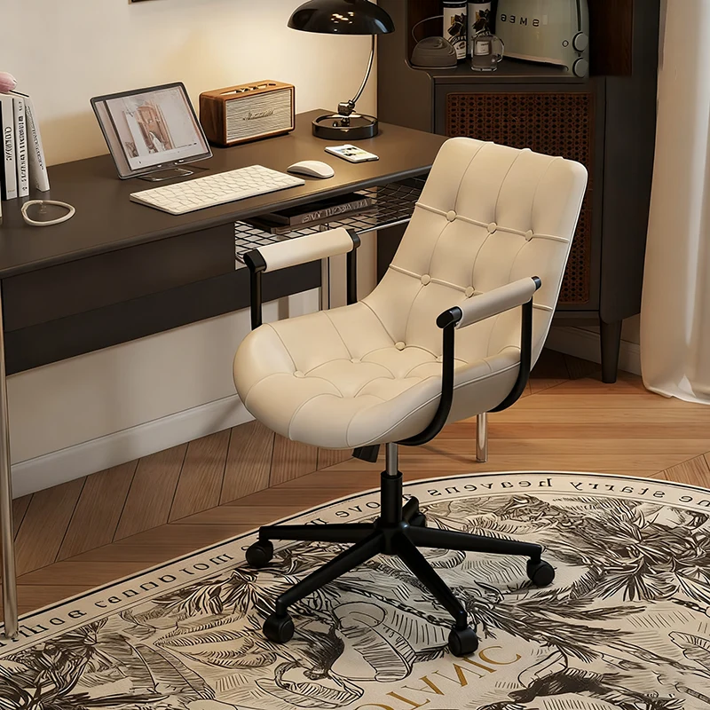 Contemporary Retro Square Rectangular Cat Scratch Leather Oil Wax Leather Wooden Board Nylon Steel 360°Swivel Movable Height Adjustable Desk Chair Backrest Armrest For Home Office