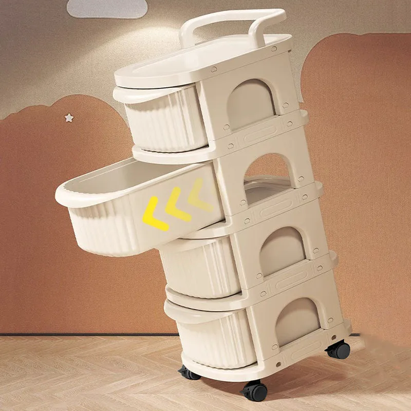 Modern Minimalist PP Mobile Rounded Square Storage Shelf With 2/3/4/5 Layers For Living Room