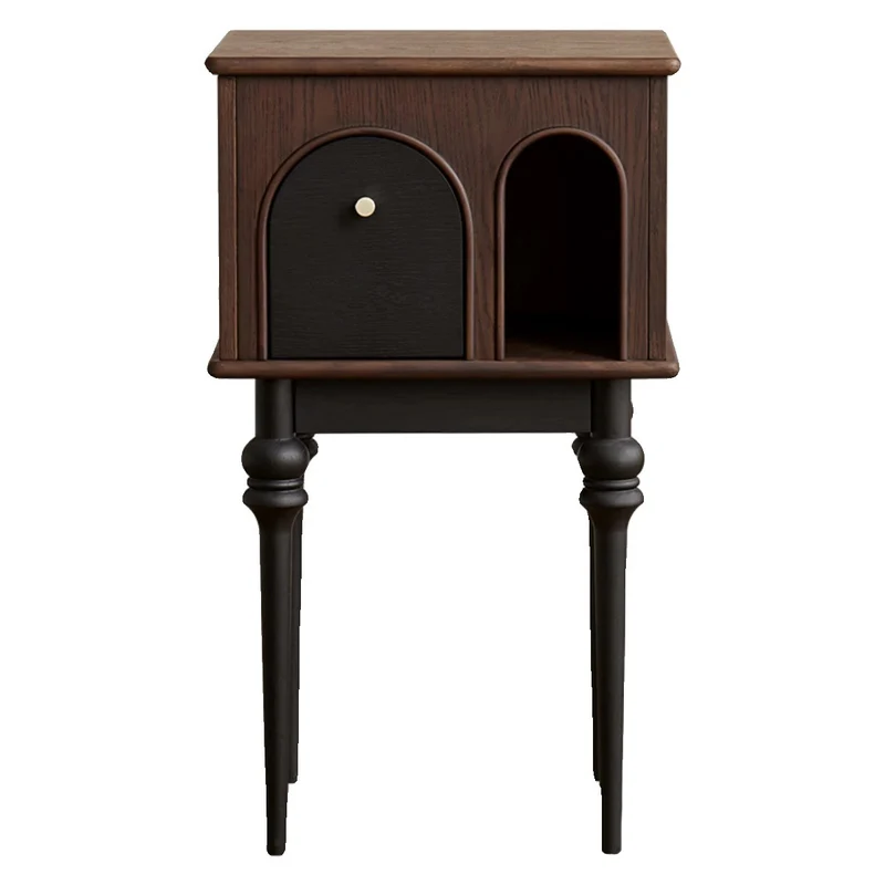 Traditional Vintage Rectangular Solid Wood Multi-Layer Panel Solid Wood Storage Cabinet 4-Leg 1-Drawer For Living Room