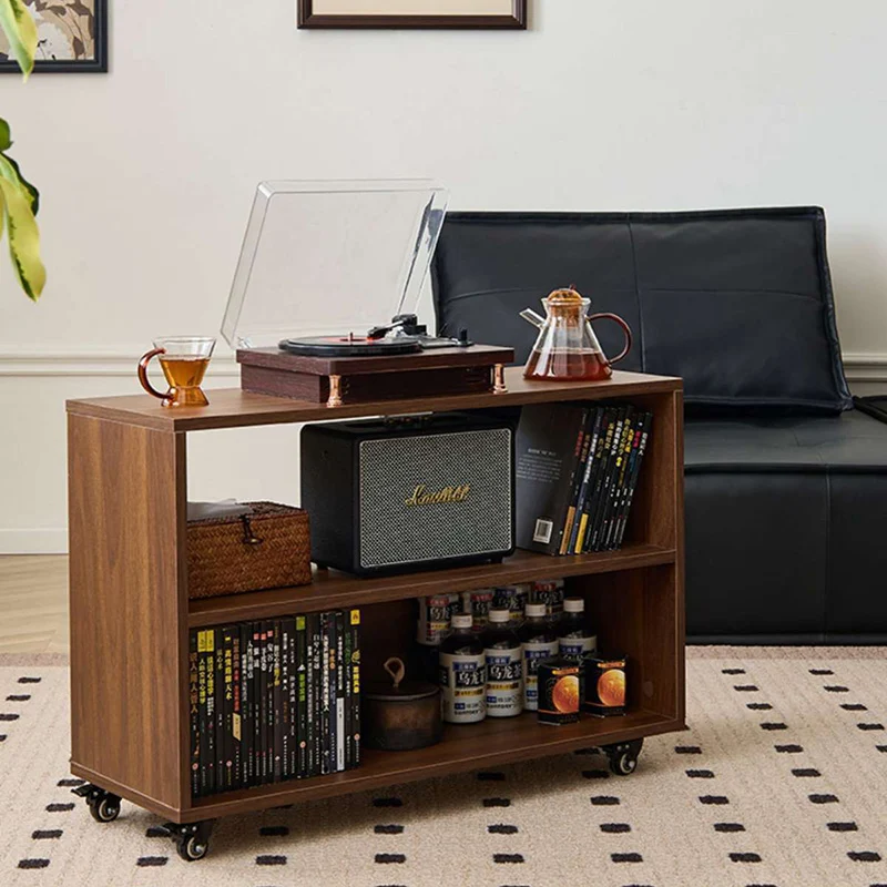 Modern Minimalist Rectangular Solid Wood Compressed Particle Board Storage Cabinet 3-Tier Movable For Living Room