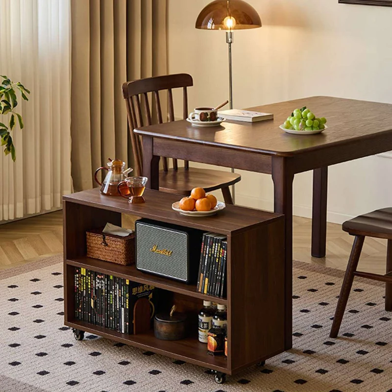 Modern Minimalist Rectangular Solid Wood Compressed Particle Board Storage Cabinet 3-Tier Movable For Living Room