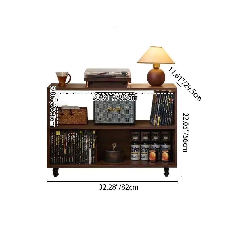 Modern Minimalist Rectangular Solid Wood Compressed Particle Board Storage Cabinet 3-Tier Movable For Living Room