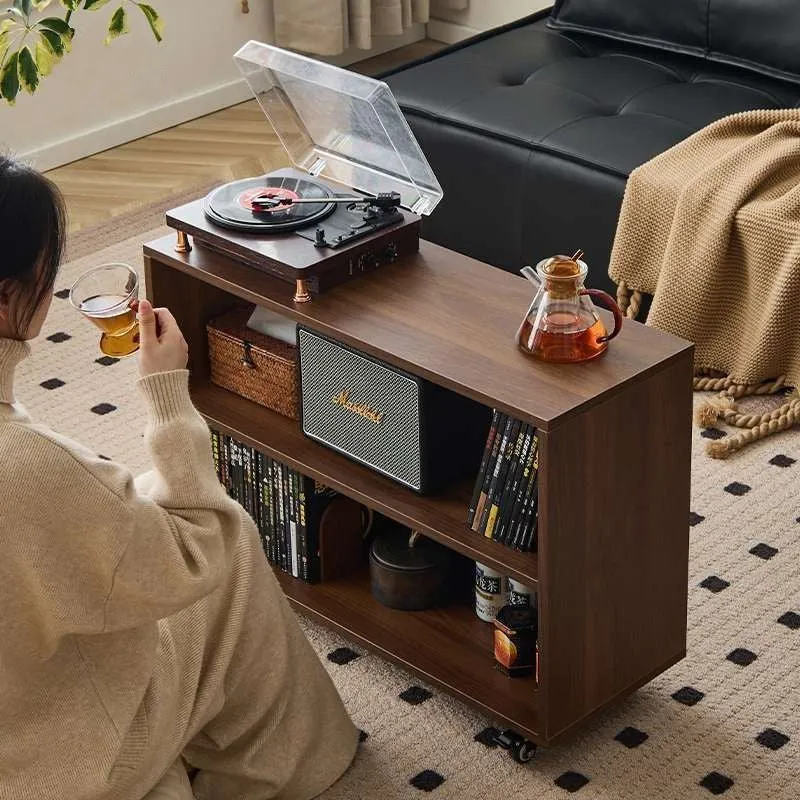 Modern Minimalist Rectangular Solid Wood Compressed Particle Board Storage Cabinet 3-Tier Movable For Living Room