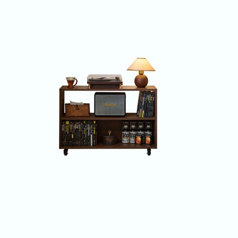 Modern Minimalist Rectangular Solid Wood Compressed Particle Board Storage Cabinet 3-Tier Movable For Living Room