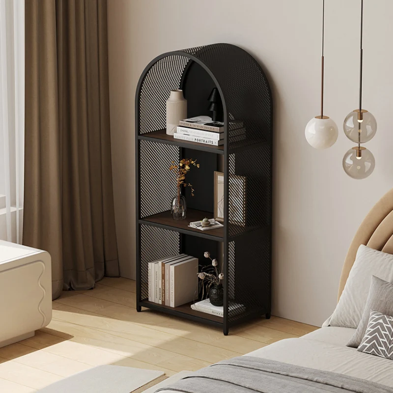 Modern Minimalist Round Rectangular Metal Solid Wood Multi-Layer Bookshelves 2/3-Tier Sturdy Durable For Home Office