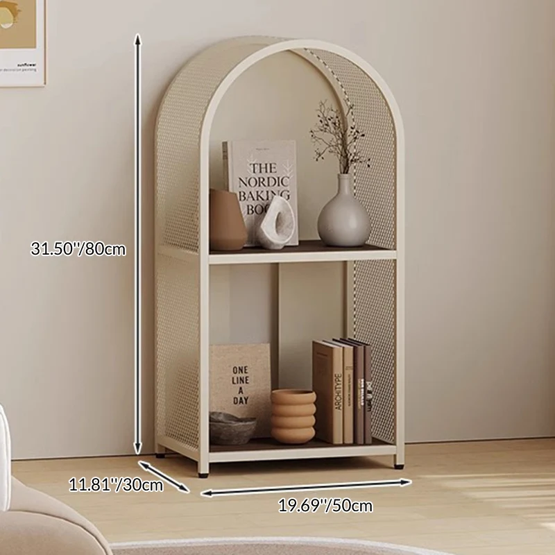 Modern Minimalist Round Rectangular Metal Solid Wood Multi-Layer Bookshelves 2/3-Tier Sturdy Durable For Home Office