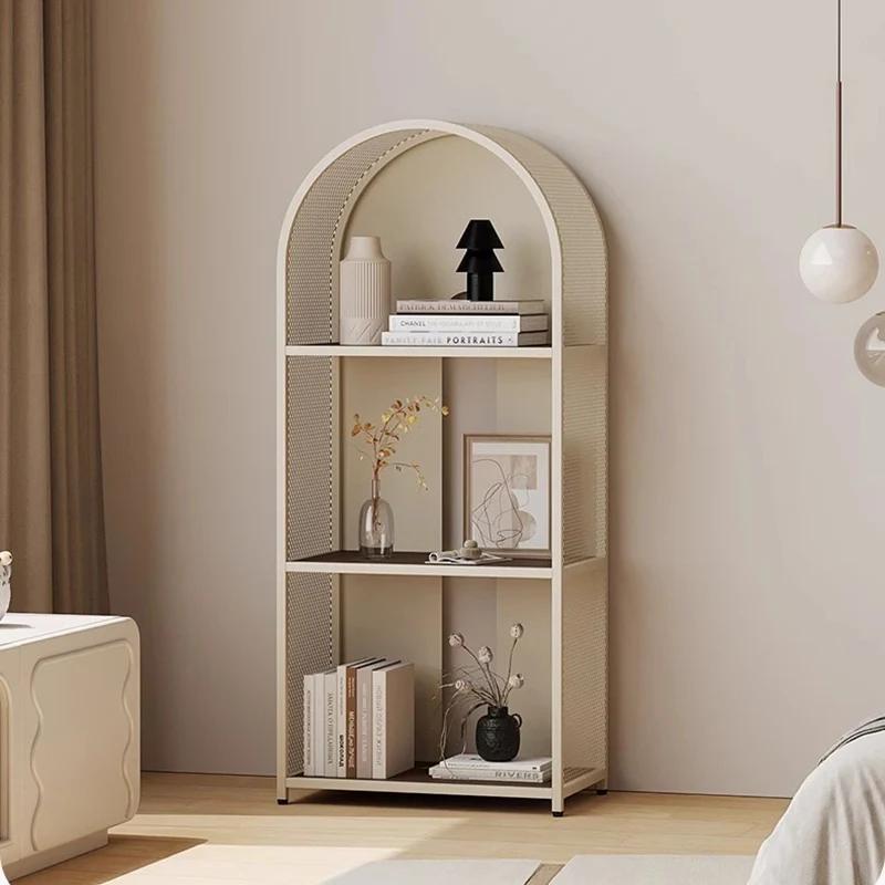Modern Minimalist Round Rectangular Metal Solid Wood Multi-Layer Bookshelves 2/3-Tier Sturdy Durable For Home Office