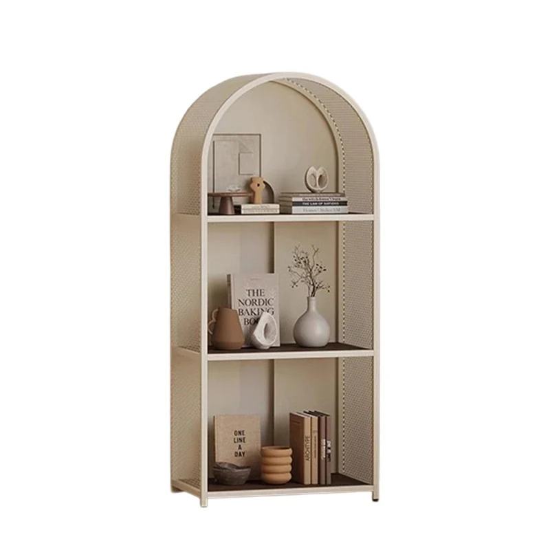 Modern Minimalist Round Rectangular Metal Solid Wood Multi-Layer Bookshelves 2/3-Tier Sturdy Durable For Home Office