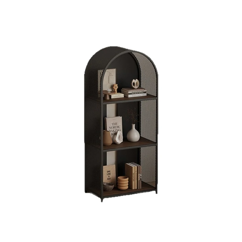 Modern Minimalist Round Rectangular Metal Solid Wood Multi-Layer Bookshelves 2/3-Tier Sturdy Durable For Home Office