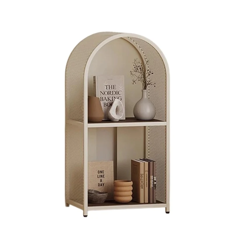 Modern Minimalist Round Rectangular Metal Solid Wood Multi-Layer Bookshelves 2/3-Tier Sturdy Durable For Home Office