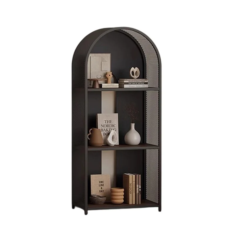 Modern Minimalist Round Rectangular Metal Solid Wood Multi-Layer Bookshelves 2/3-Tier Sturdy Durable For Home Office