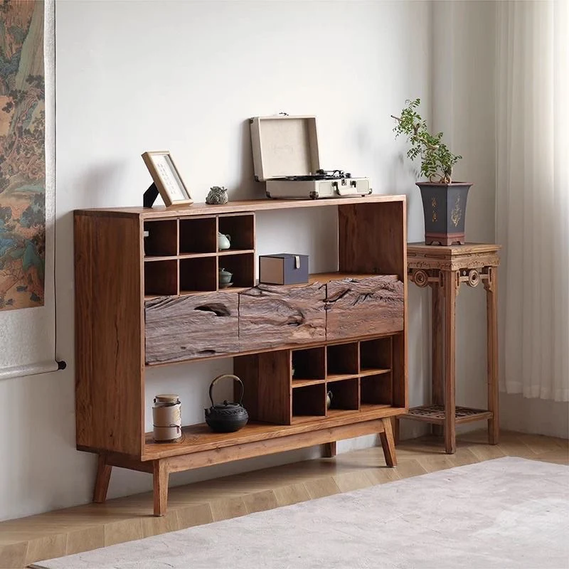 Traditional Vintage Camphor Wood Rectangular Console Table Shelf 2-Tier Drawer For Entryway