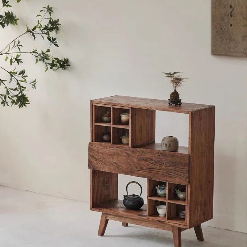 Traditional Vintage Camphor Wood Rectangular Console Table Shelf 2-Tier Drawer For Entryway