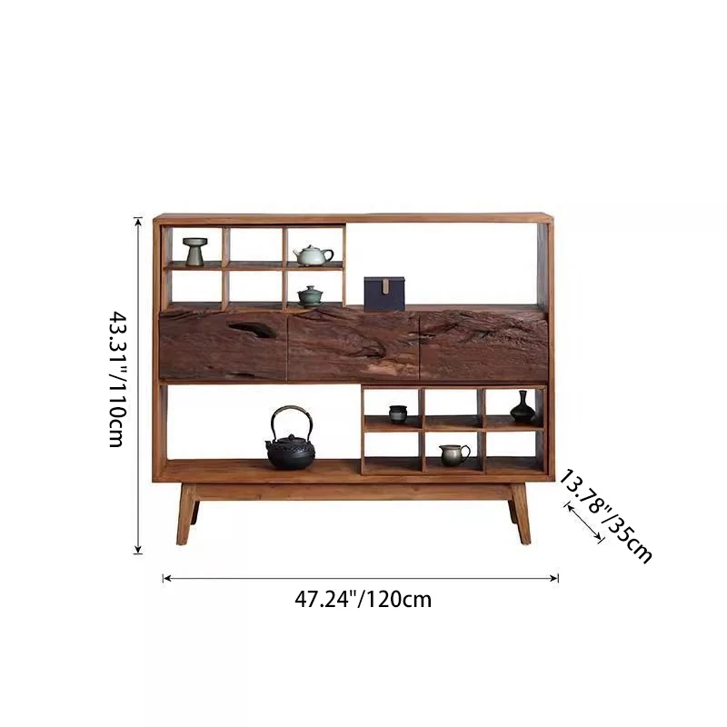 Traditional Vintage Camphor Wood Rectangular Console Table Shelf 2-Tier Drawer For Entryway