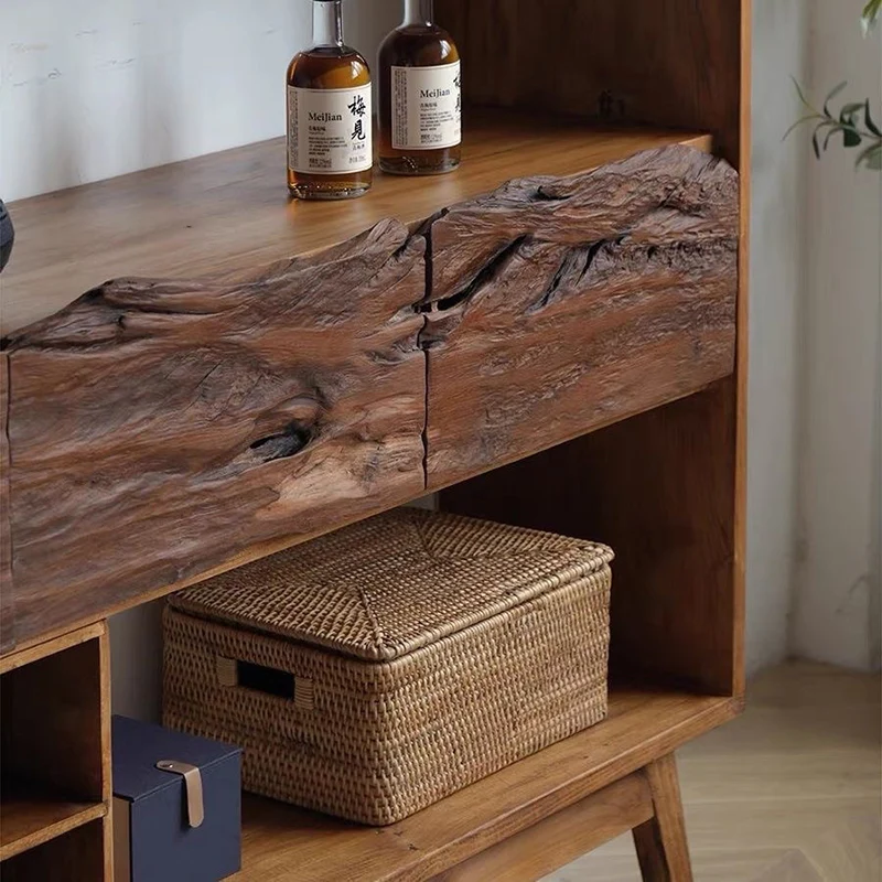 Traditional Vintage Camphor Wood Rectangular Console Table Shelf 2-Tier Drawer For Entryway
