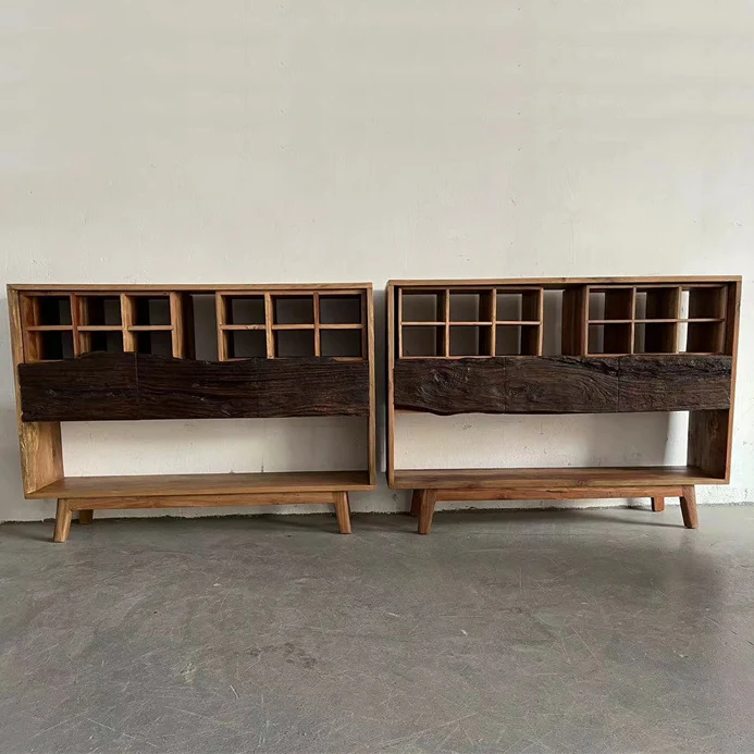 Traditional Vintage Camphor Wood Rectangular Console Table Shelf 2-Tier Drawer For Entryway