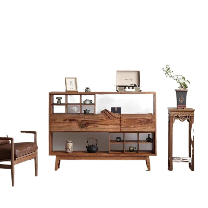 Traditional Vintage Camphor Wood Rectangular Console Table Shelf 2-Tier Drawer For Entryway