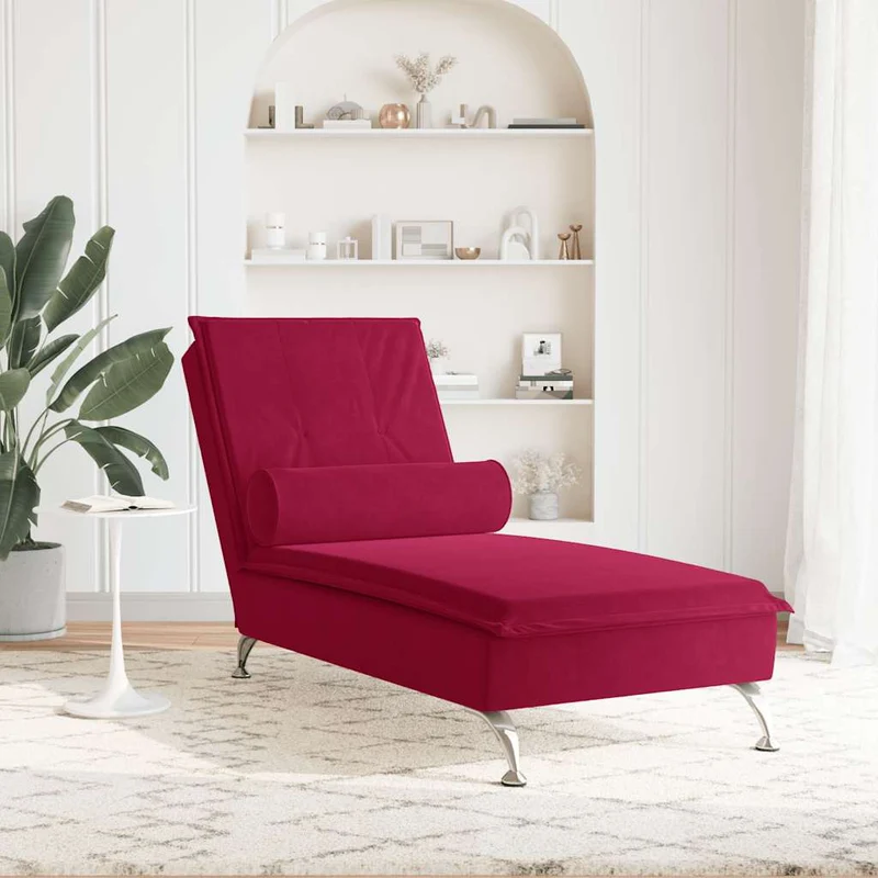 Chaise lounge de massagem com rolo veludo vermelho tinto