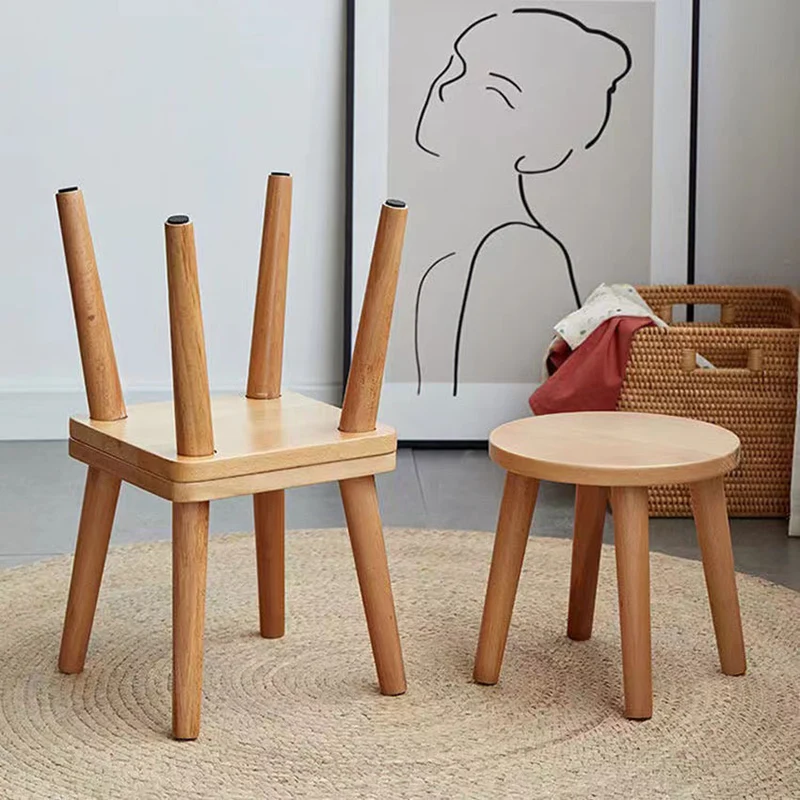 Modern Minimalist Square Rubberwood Chair Backless For Living Room