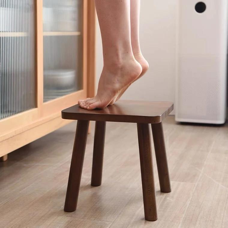 Modern Minimalist Square Rubberwood Chair Backless For Living Room