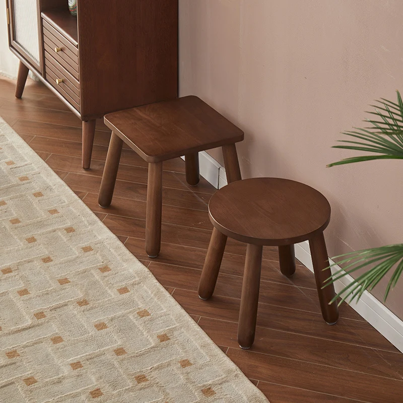 Modern Minimalist Square Rubberwood Chair Backless For Living Room