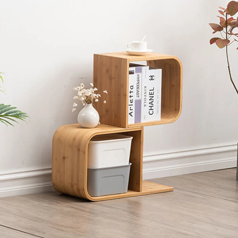 Modern Simplicity Bamboo Curved S-Shaped Square Bookshelves 2/3/4/5 Tiers For Living Room