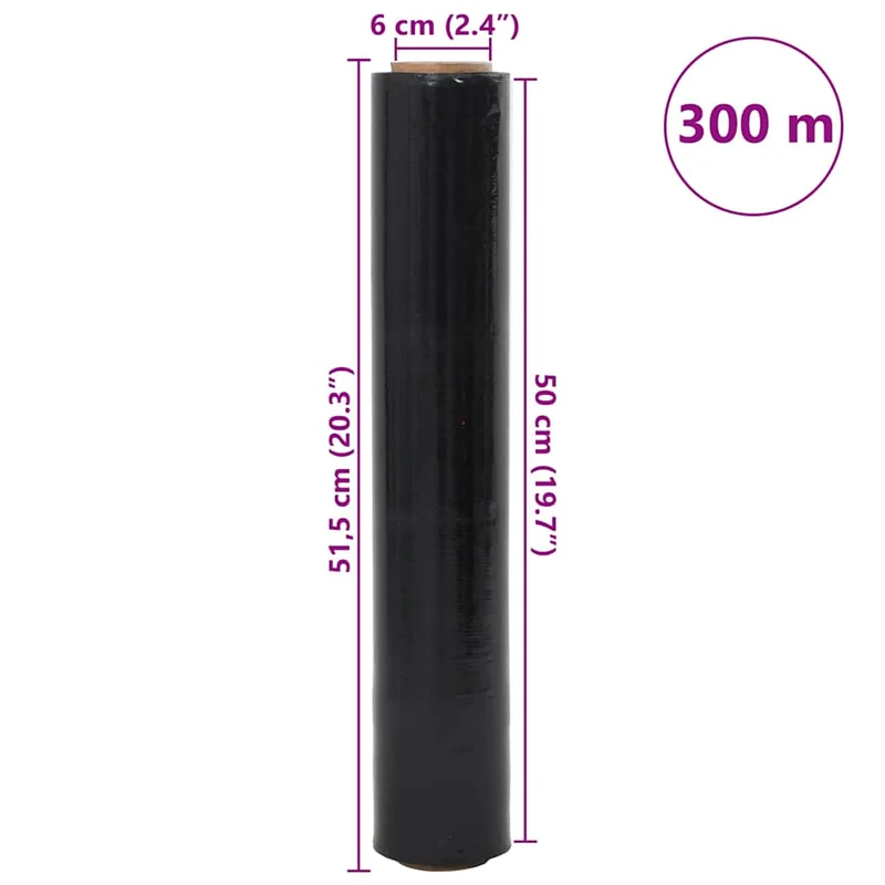 Película extensível 2 unid preto 17 μm 50 cm x 300 m