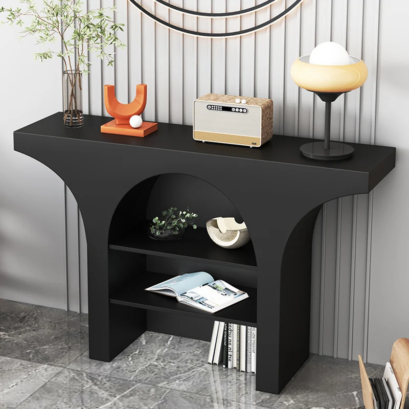Contemporary Nordic Arched Design Solid Wood Particleboard Console Table 3-Tier For Living Room