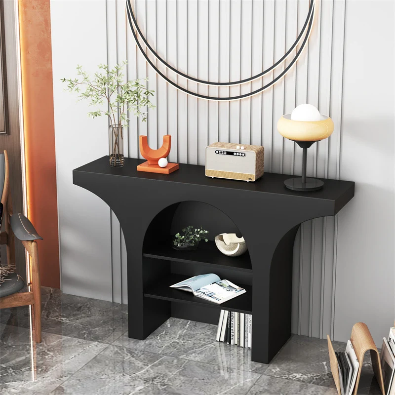 Contemporary Nordic Arched Design Solid Wood Particleboard Console Table 3-Tier For Living Room