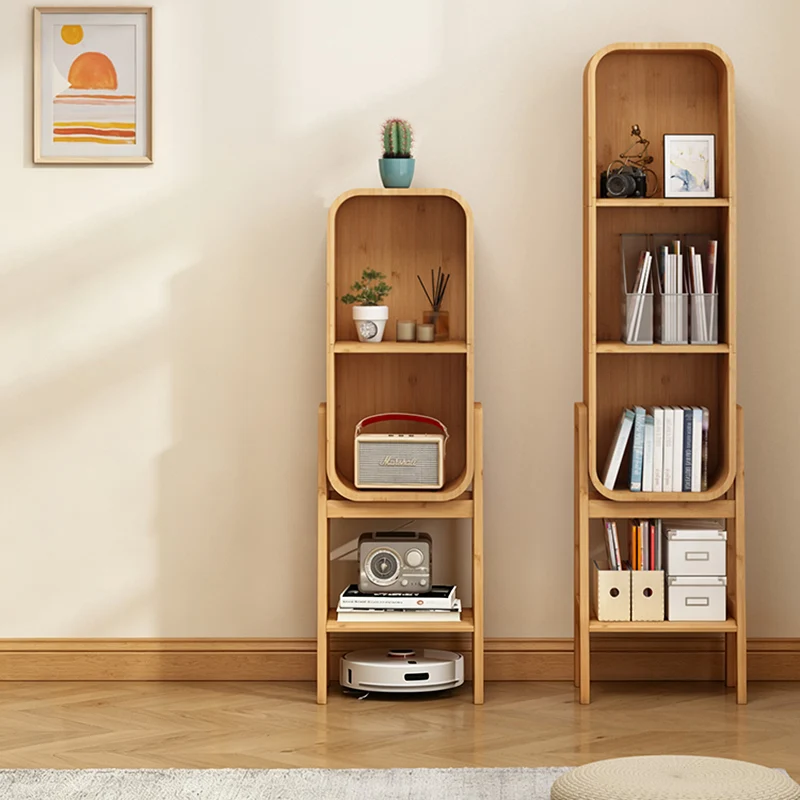 Modern Minimalist Bamboo & E1 Board Rectangular Bookshelf 2/3-Cabinet For Study