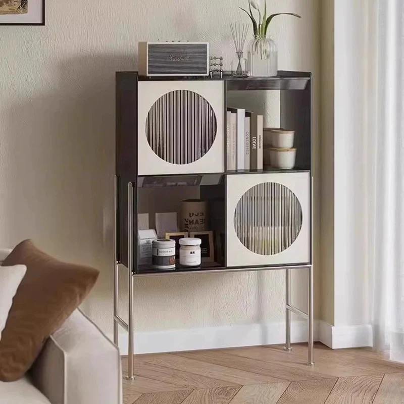 Contemporary Retro Rectangular Acrylic Stainless Steel Display Rack 4-Cabinet For Living Room