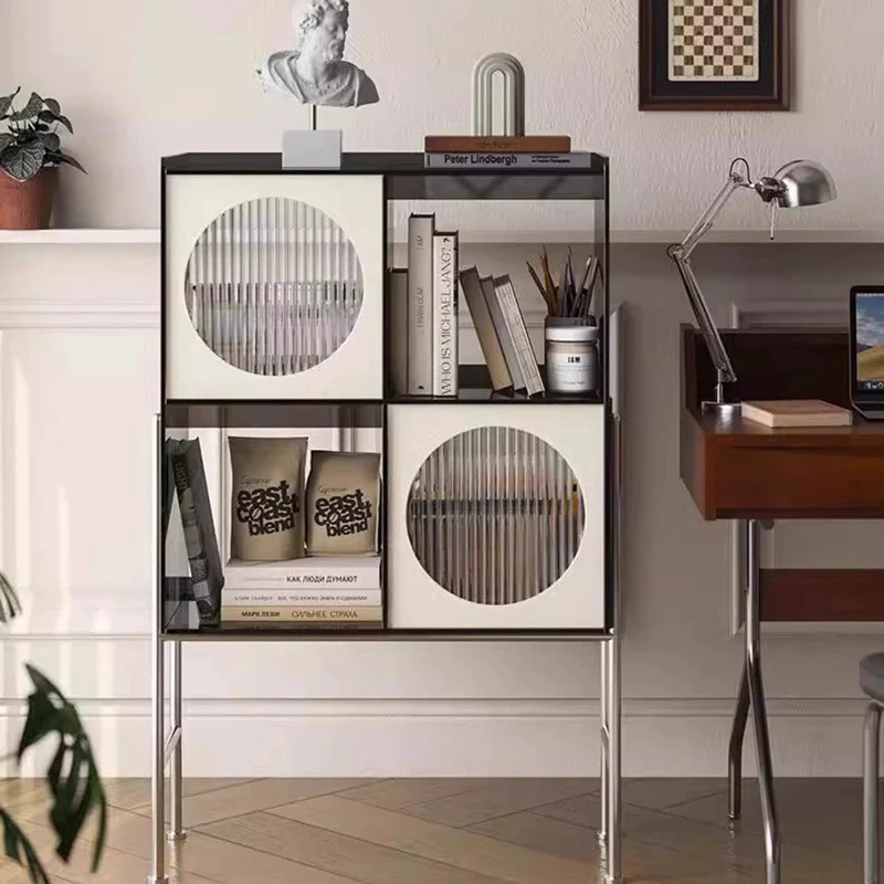 Contemporary Retro Rectangular Acrylic Stainless Steel Display Rack 4-Cabinet For Living Room