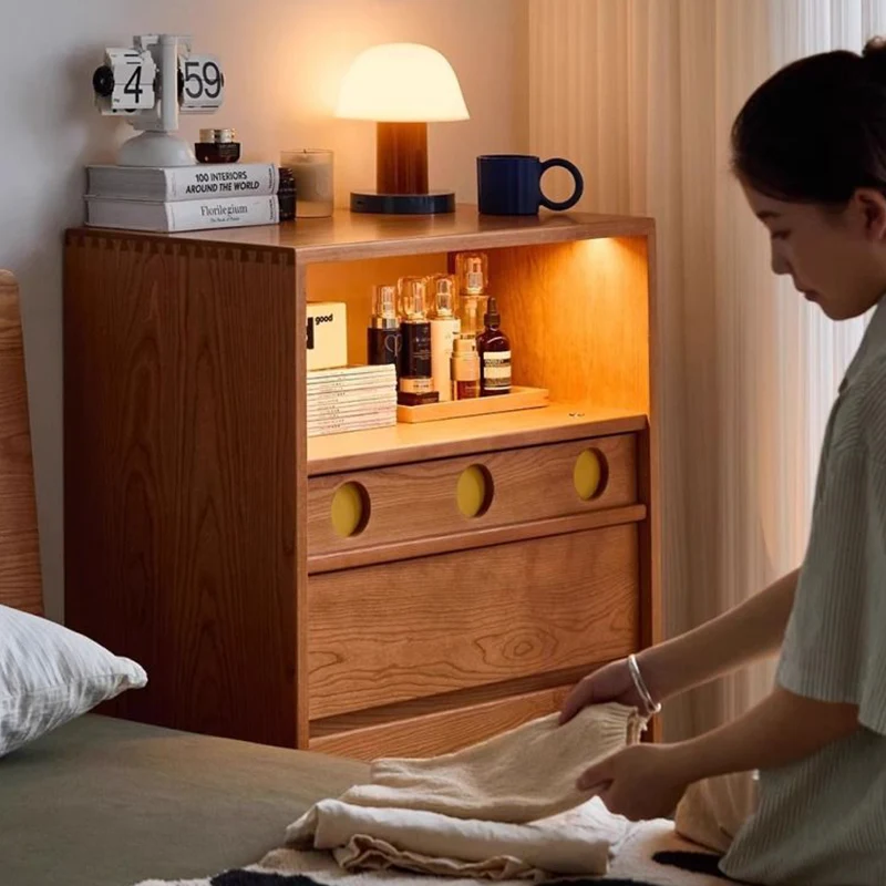 Modern Minimalist Rectangular Solid Cherry Wood Solid Wood Multi-Layer Board Pine Wood Storage Cabinet 4-Drawer For Living Room