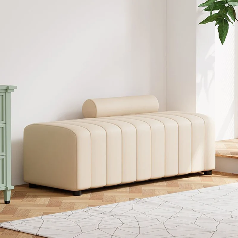 Contemporary Scandinavian Rectangular Cat Scratching Leather Faux Suede Fleece Solid Wood Sponge Plush Cotton Bench Backrest Armless For Entryway