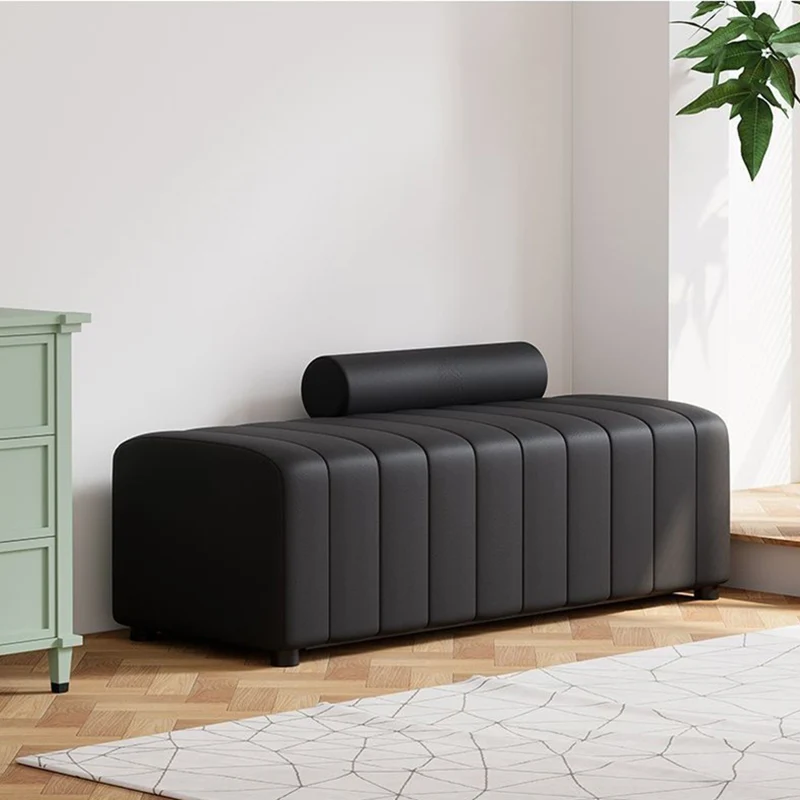 Contemporary Scandinavian Rectangular Cat Scratching Leather Faux Suede Fleece Solid Wood Sponge Plush Cotton Bench Backrest Armless For Entryway