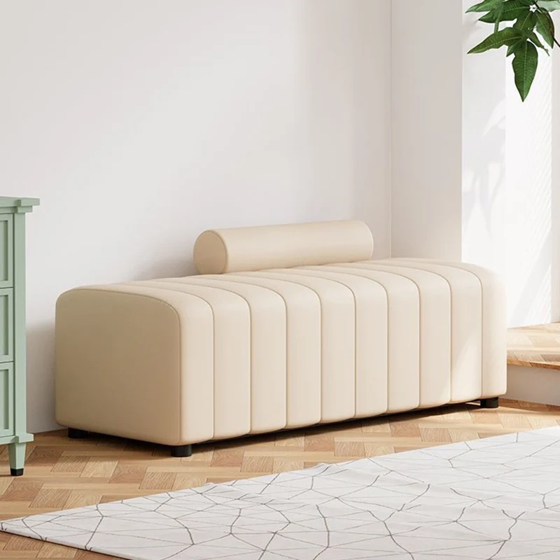 Contemporary Scandinavian Rectangular Cat Scratching Leather Faux Suede Fleece Solid Wood Sponge Plush Cotton Bench Backrest Armless For Entryway