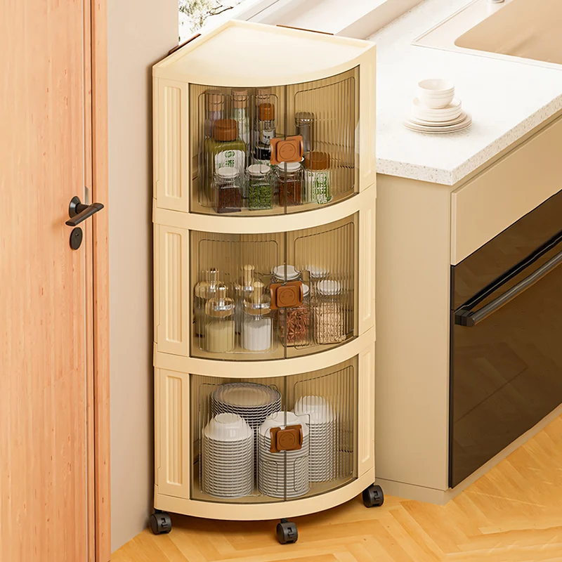 Modern Simplicity Foldable Fan-Shaped PP Movable Corner Storage Cabinet 1/2/3-Cabinet For Living Room