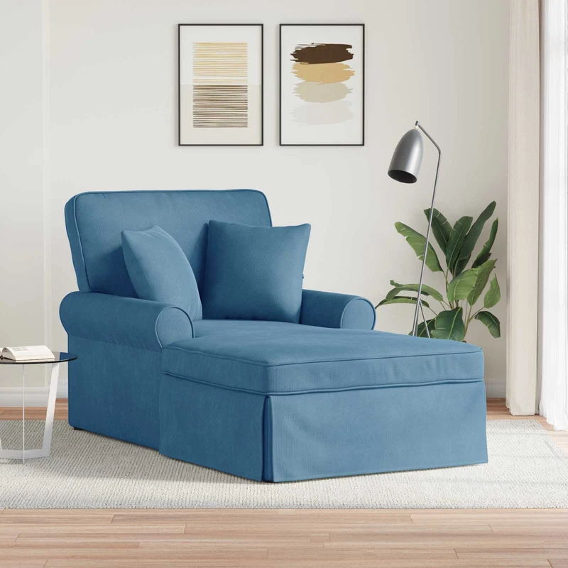 Chaise Lounge com Saia 3 unid. Azul Tecido de Veludo Cotele