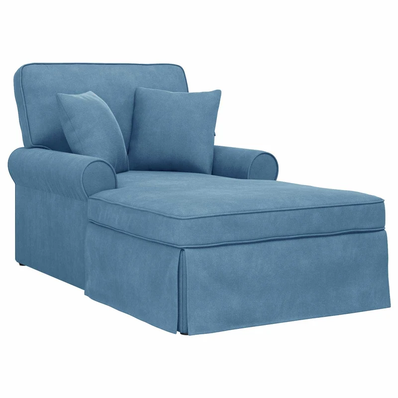 Chaise Lounge com Saia 3 unid. Azul Tecido de Veludo Cotele