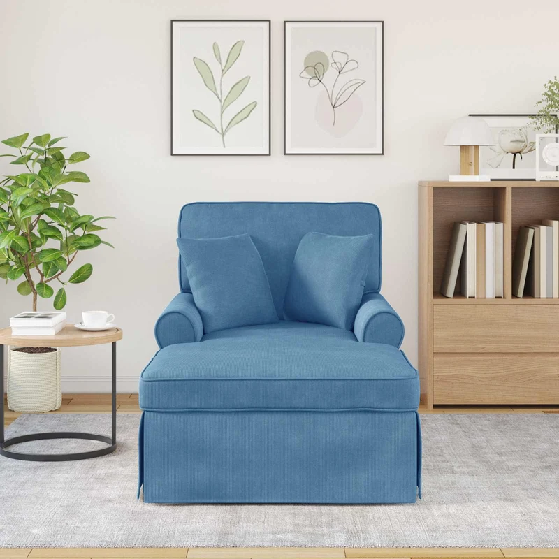 Chaise Lounge com Saia 3 unid. Azul Tecido de Veludo Cotele