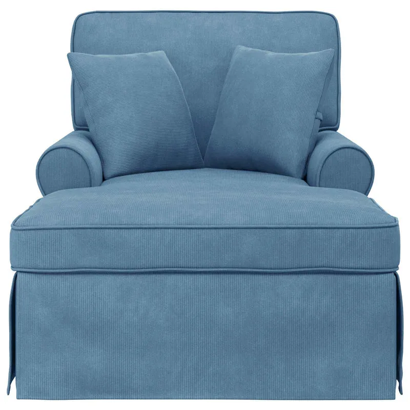 Chaise Lounge com Saia 3 unid. Azul Tecido de Veludo Cotele