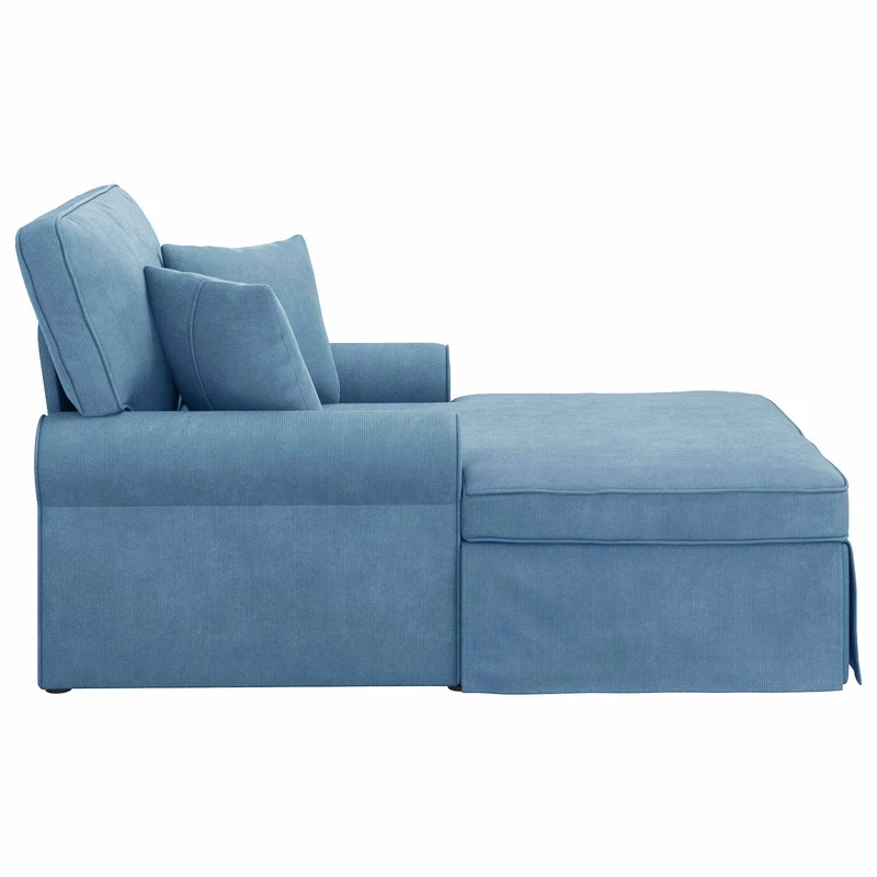 Chaise Lounge com Saia 3 unid. Azul Tecido de Veludo Cotele