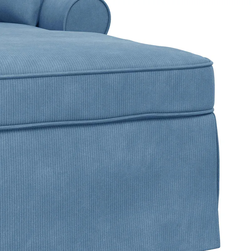 Chaise Lounge com Saia 3 unid. Azul Tecido de Veludo Cotele